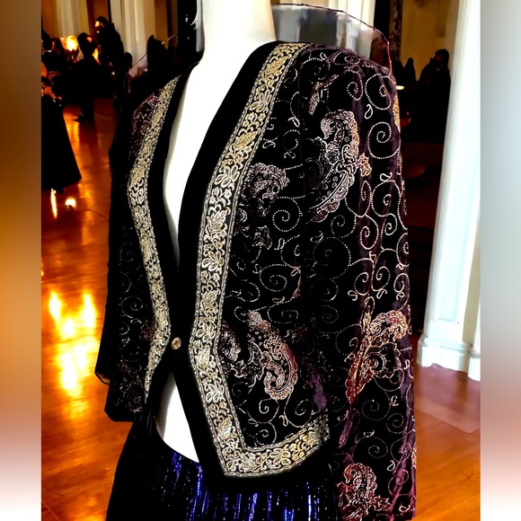 Scott McClintock Vintage Evening Velvet Blazer Jacket Black Gold 10 - Picture 5 of 12